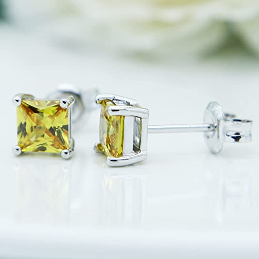 Yellow created Citrine 925 Sterling Silver Stud Earrings