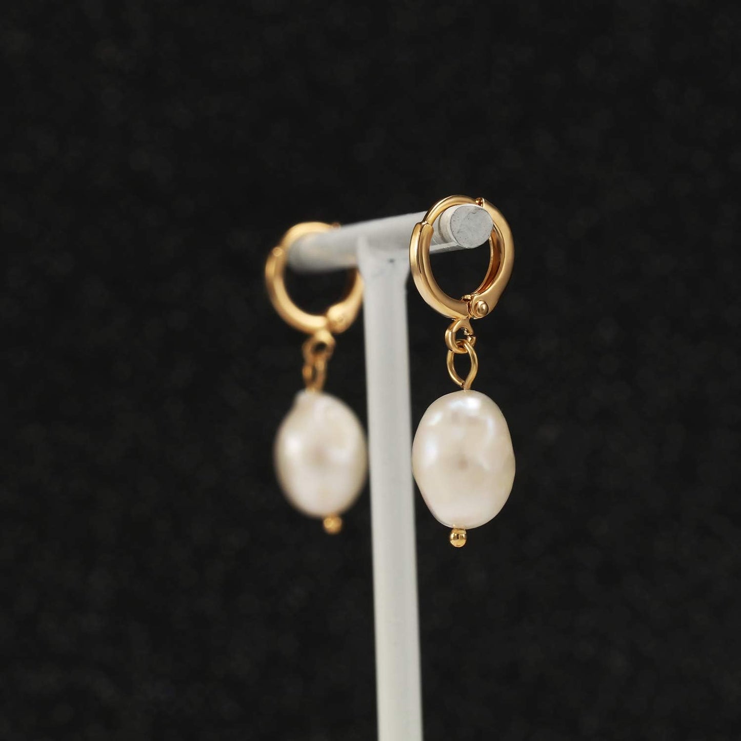 Gold Pearls Huggie Small Hoop Earrings