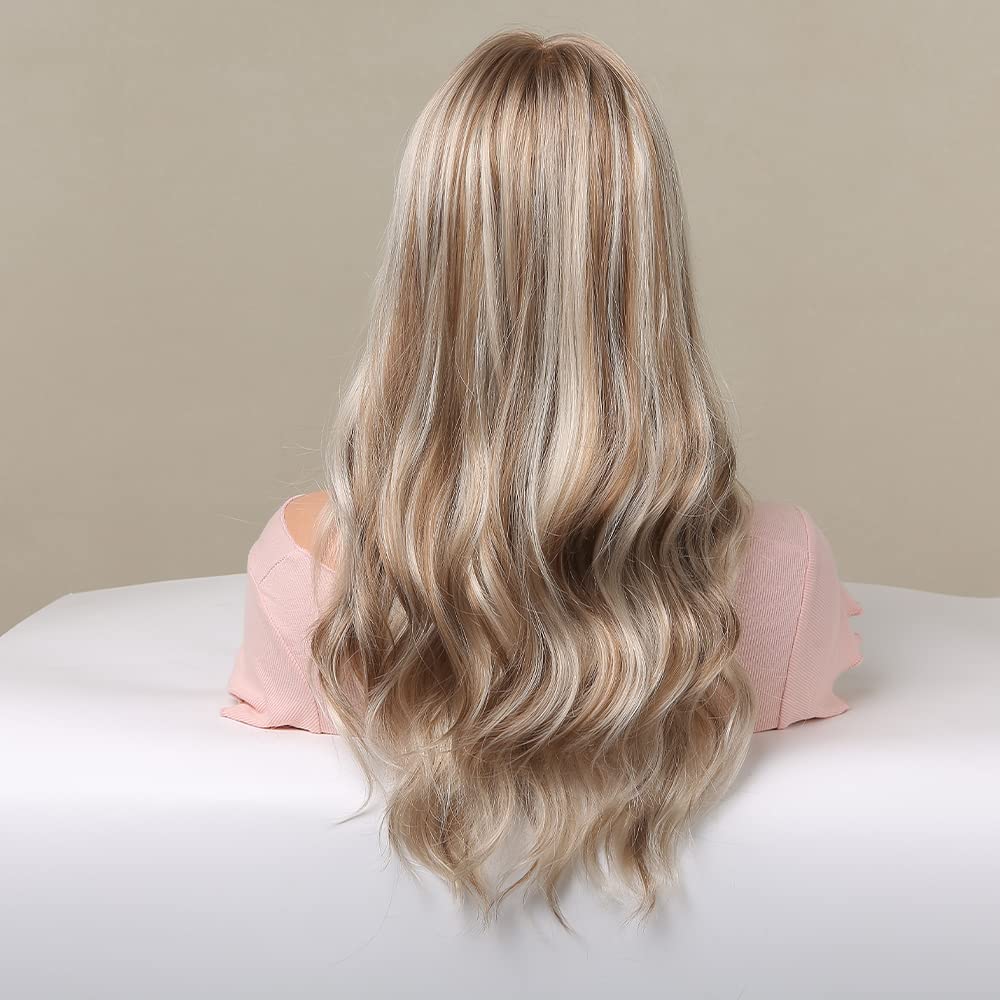 Blonde Highlight Wavy Middle Part Lace Wigs