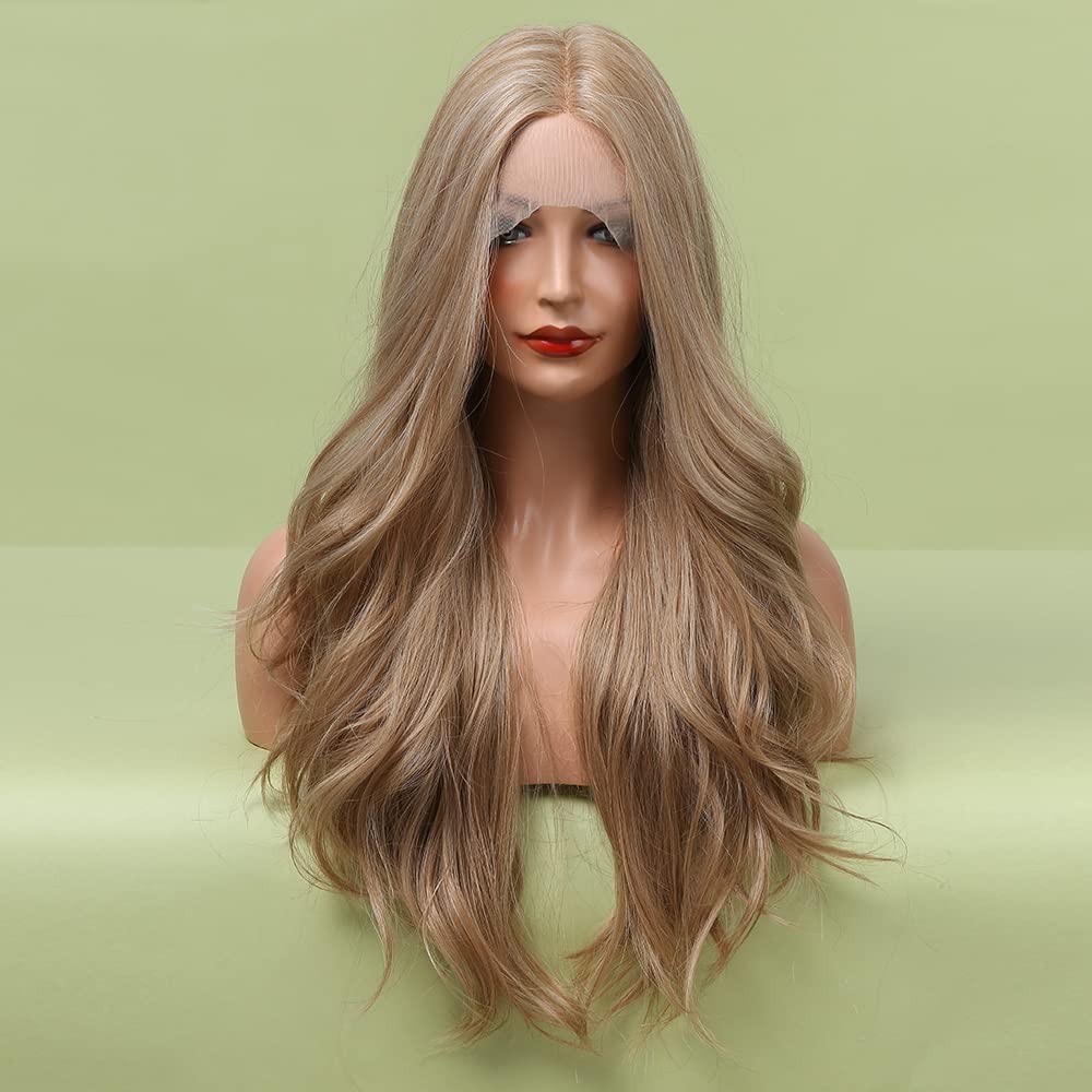Ash Gray Blonde Wavy Middle Part Lace Wigs