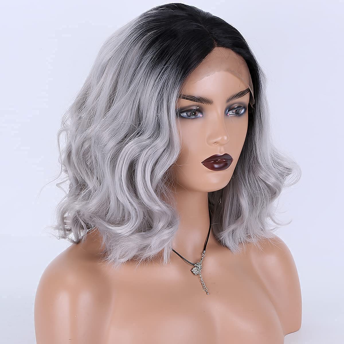 silver hair,Silver ombre hair,Grey ombre hair,black hair ombre grey lace front wigs,grey ombre hair wigs & hair extensions,black to grey ombre wig,grey wig gray wig black girl grey wigs for black women,ideas de cabello teñid,gray hair women,Short silver grey ombre hair color ideas,13x4 Lace Front 1b/Grey Gray Hair wigs