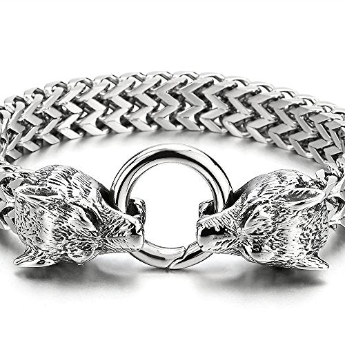 Stainless Steel Wolf Head Link Curb Chain Bracelet|Men Punk Jewelry