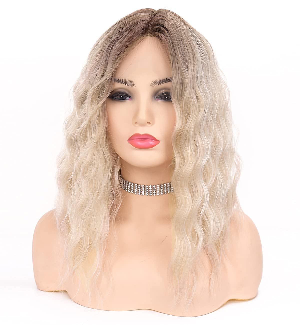 Platinum Blonde Short Curly Wig for Women, Ombre Brown Blonde Synthetic Hair Blonde Wig Short Wob Wig 12 inch