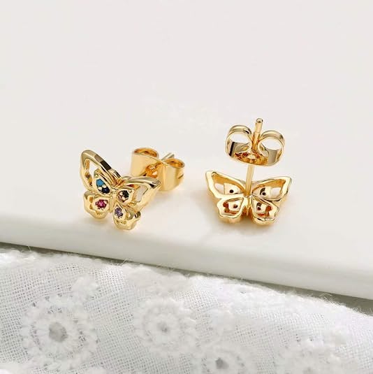 Stud-Butterfly Huggie Hoop Earrings