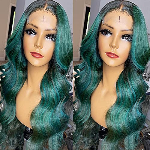 Ombre Green Long Loose Wave Lace Front Wigs