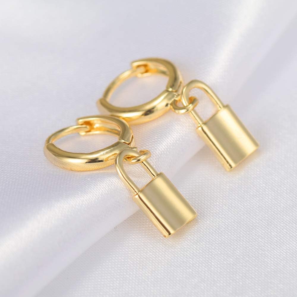 Padlock 18K Plated Gold Drop Dangle Earrings for Women