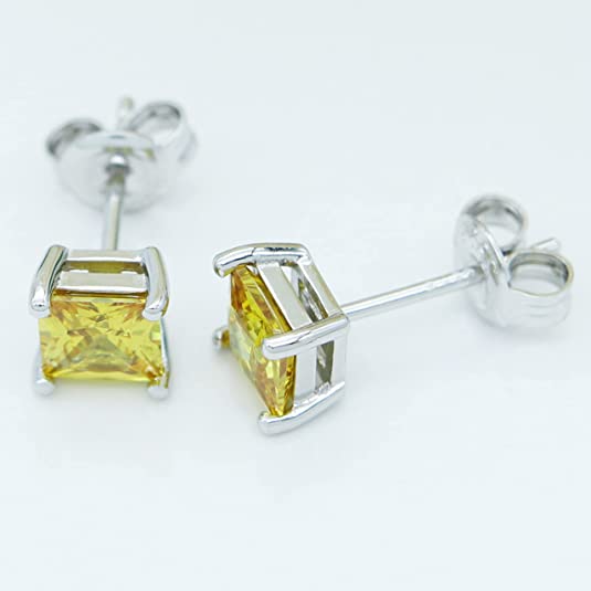 Yellow created Citrine 925 Sterling Silver Stud Earrings