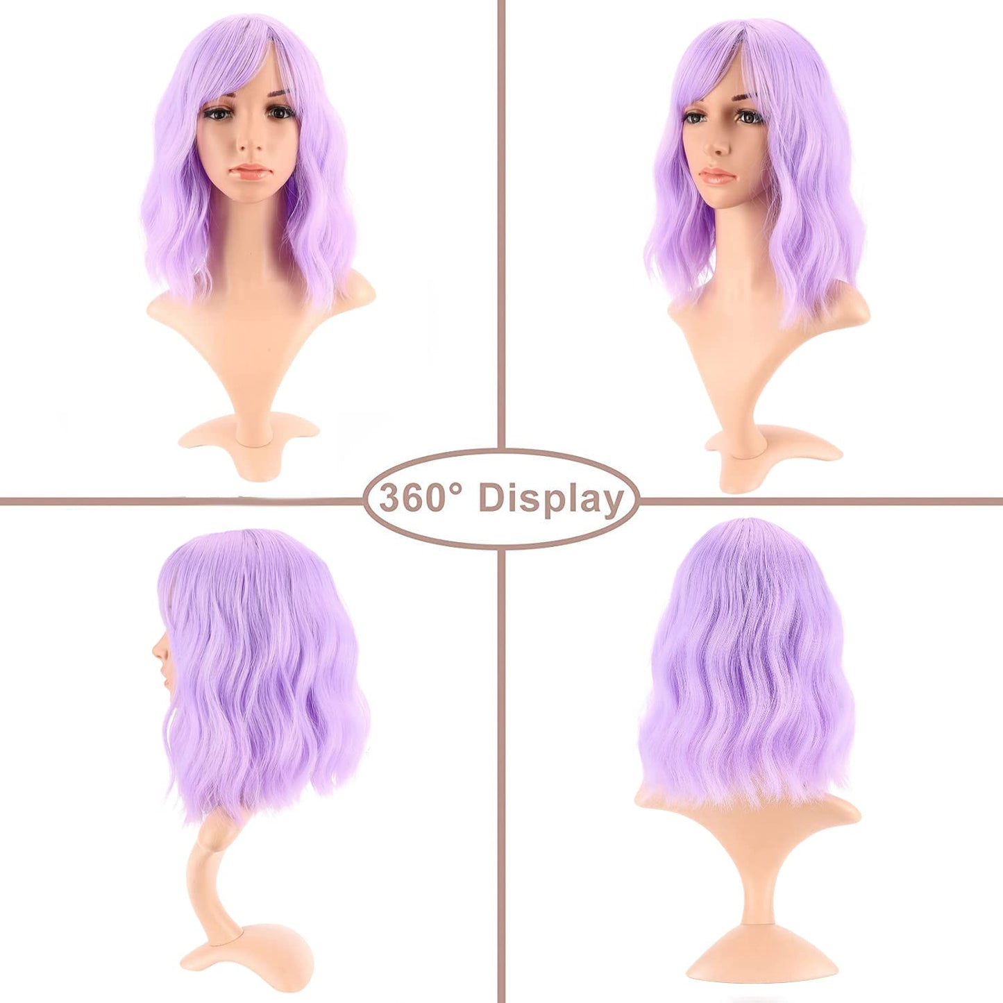 Short Wavy Pink Wig With Air Bangs
