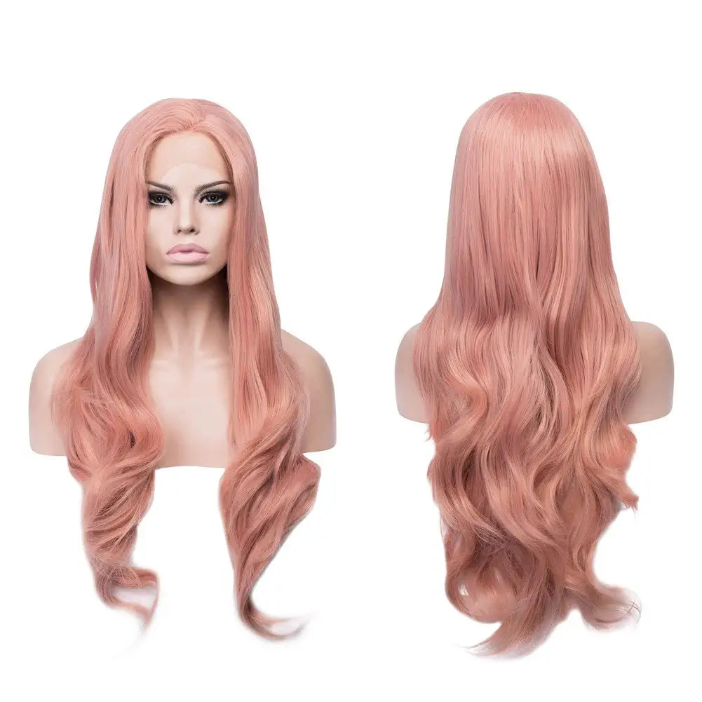 Pink Rose Gold Long Wave Lace Front Wigs