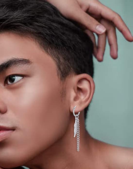 Silver Stainless Steel Cross Hoop Earrings