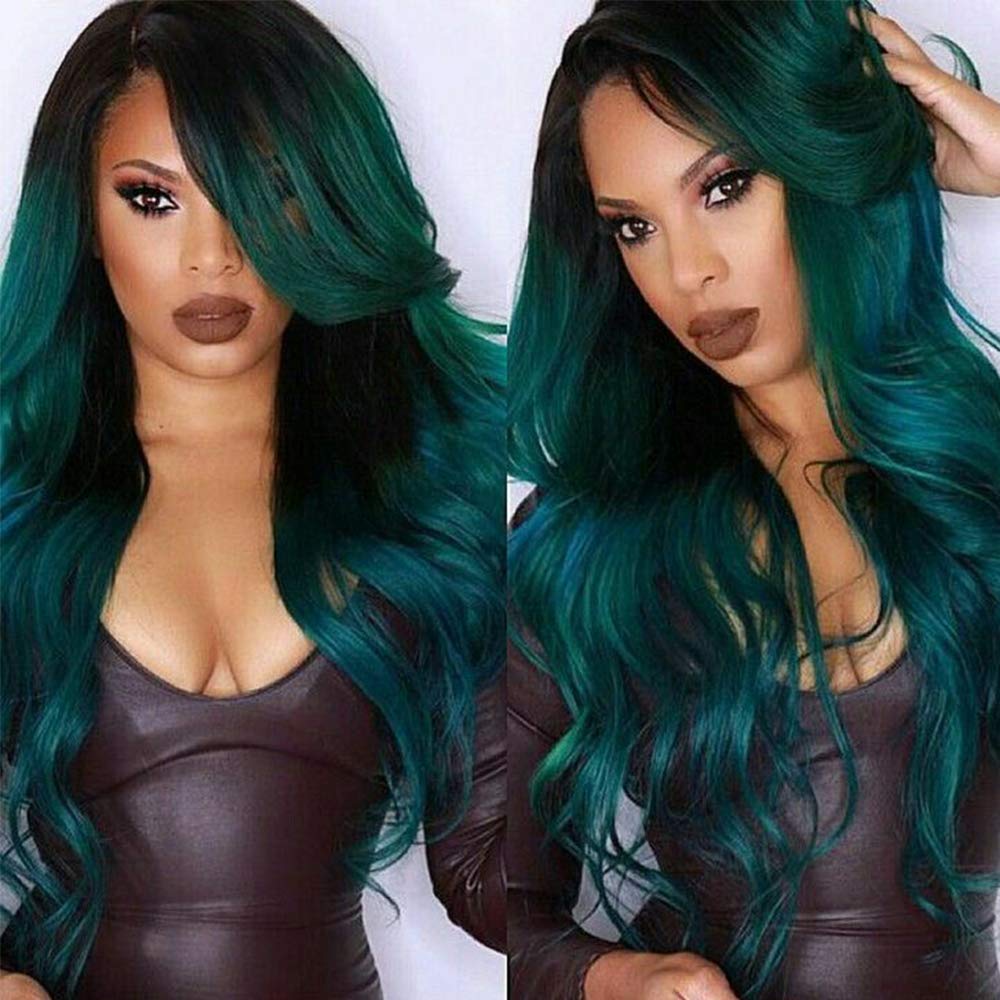 Ombre Green Long Loose Wave Lace Front Wigs