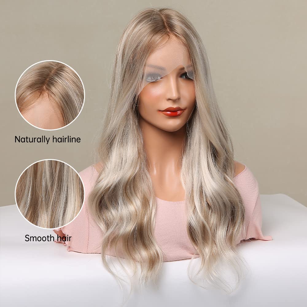 Blonde Highlight Wavy Middle Part Lace Wigs