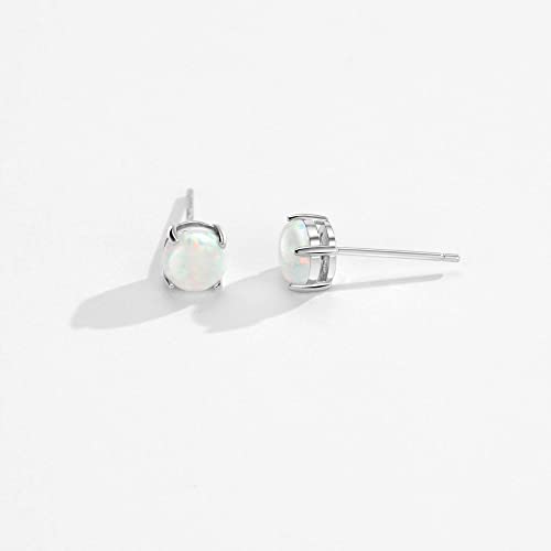 White Opal Stud 925 Sterling Silver Earrings