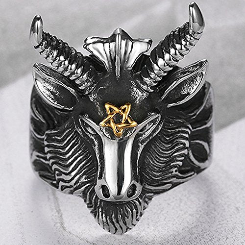 Stainless Steel Satan Ram Goat Head Gothic Rings