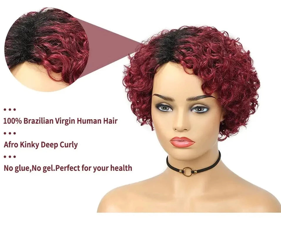 Burgundy Deep Wave Side Part Human Hair Wigs
