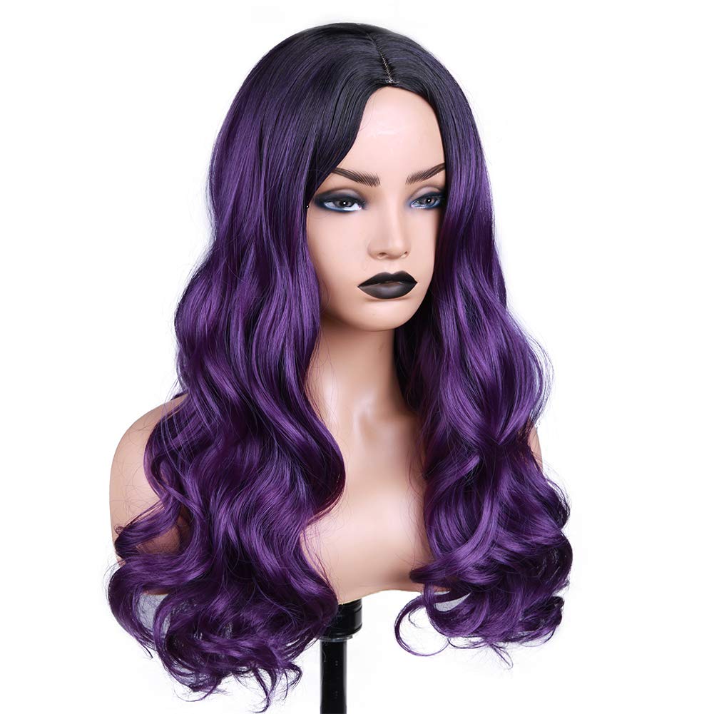 Ombre Purple Curly Wavy Hair Wigs