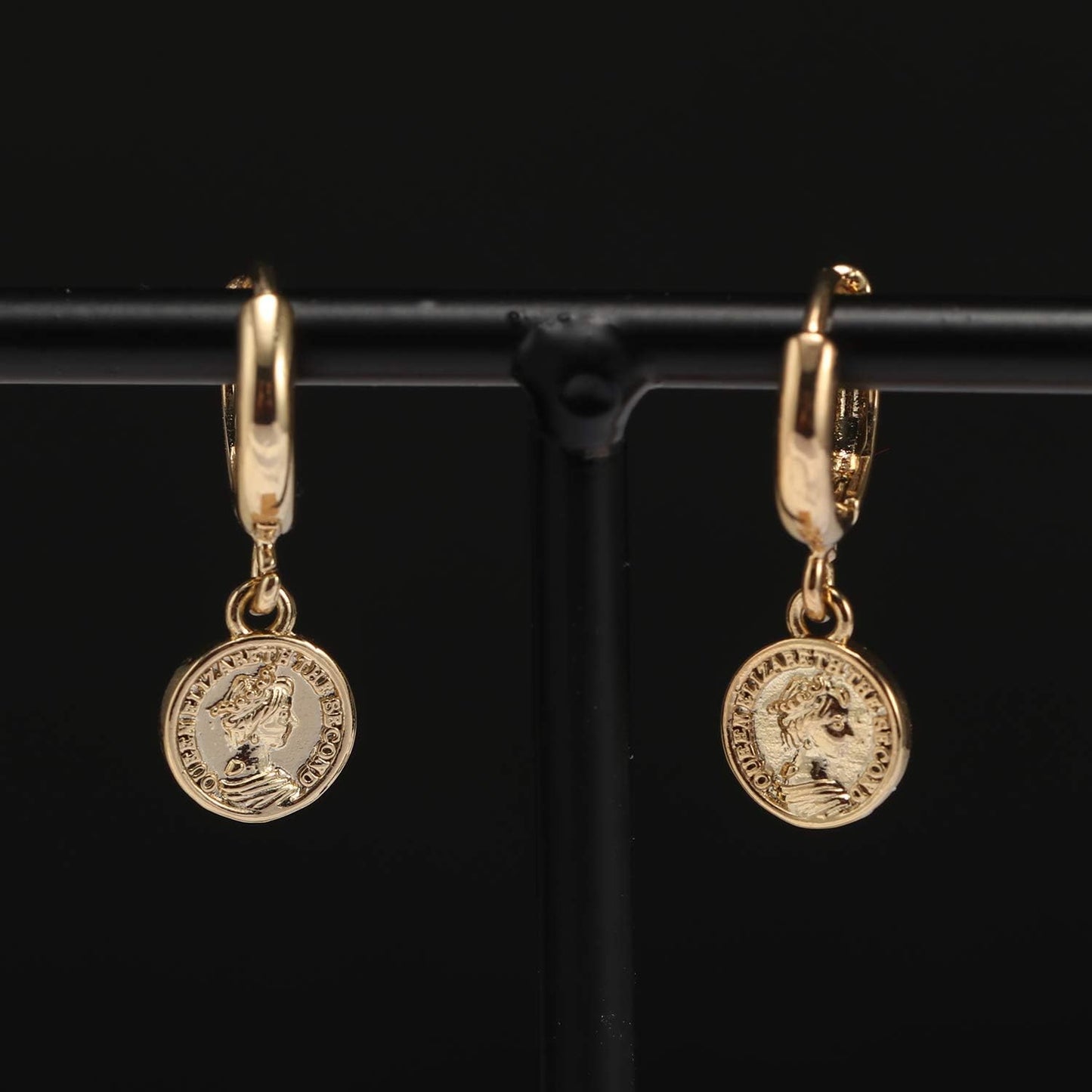 18K Gold Coin Dangle Earrings for Women