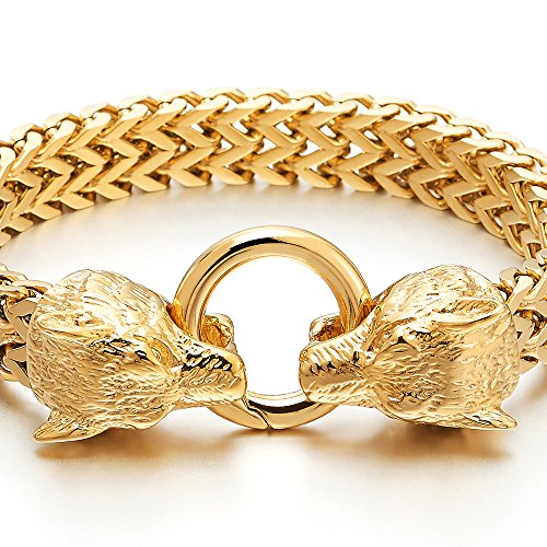 Gold Wolf Head Link Bracelet |Punk Bikers Men Stainless Steel