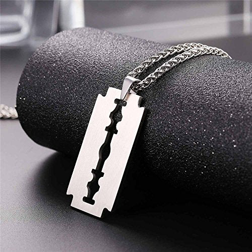 22'' Stainless Steel Punk Tag Pendant Rock Razor Blade Necklace