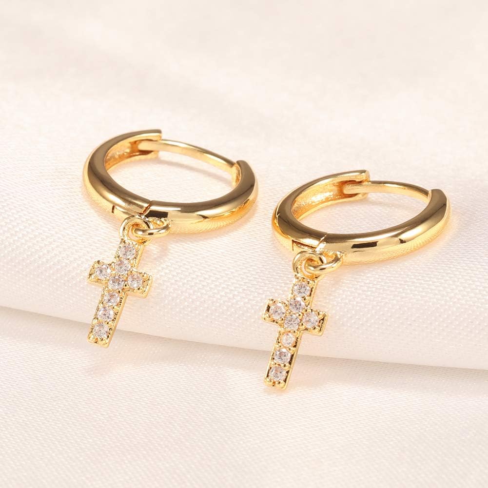 Cross CZ 18K Gold Plated Huggie Small Hoop Earrings