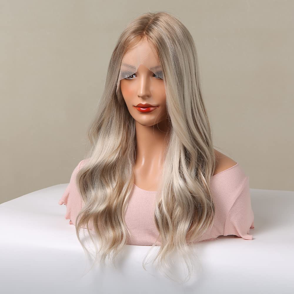 Blonde Highlight Wavy Middle Part Lace Wigs
