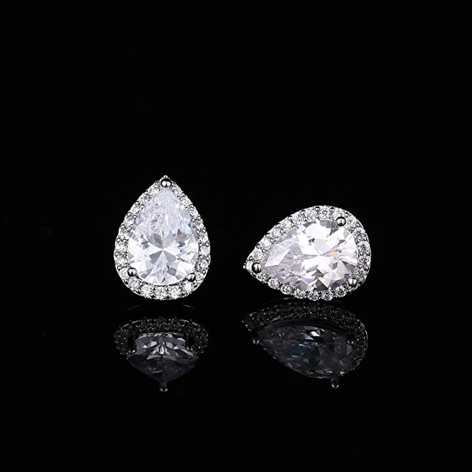 Teardrop Halo Stud Earrings For Women & Girls