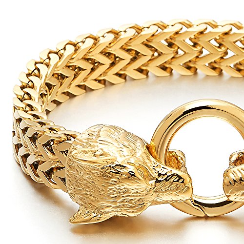Gold Wolf Head Link Bracelet |Punk Bikers Men Stainless Steel
