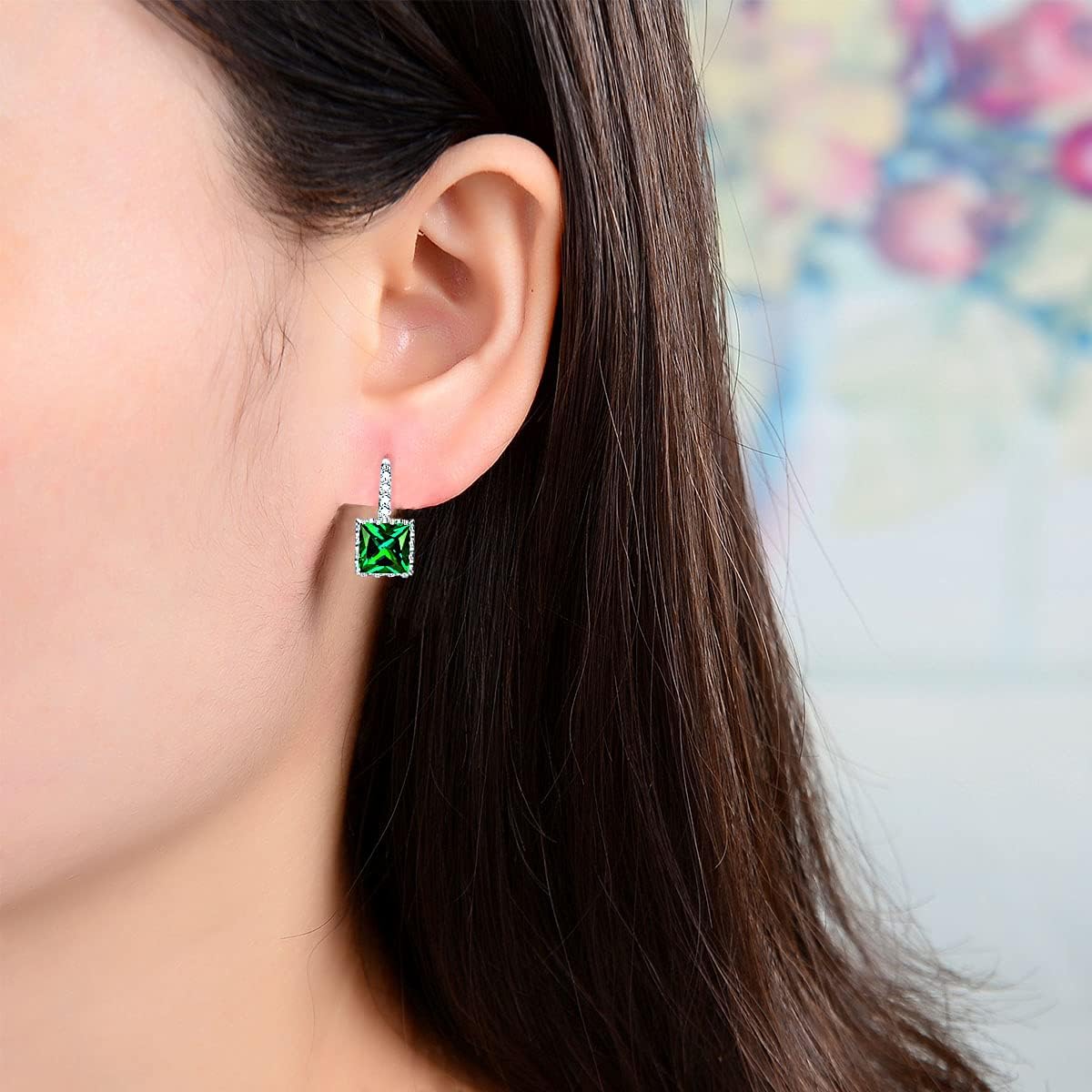 Princess Cut Emerald Green 925 Silver Earrings
