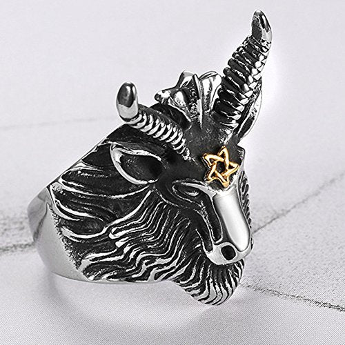 Stainless Steel Satan Ram Goat Head Gothic Rings