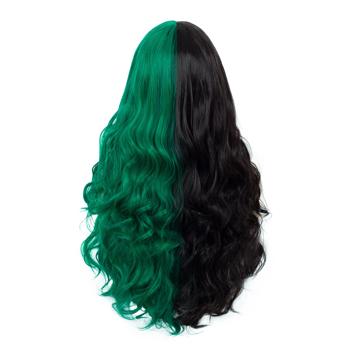 Half Black Half Green Split Dye Hair Wig With Bangs