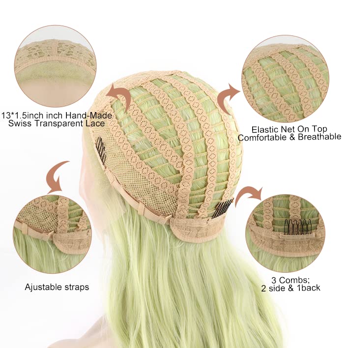 green hair dark green hair black green hair wigs hairstyles wigs wigs costumes wig wig with bangs wig shop wigs online wigs shops, Light Green Lace Front Wig Long Wavy