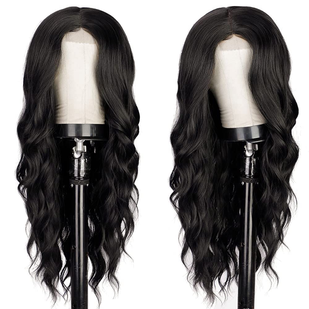 Middle Part Long Black Curly Wigs for Women