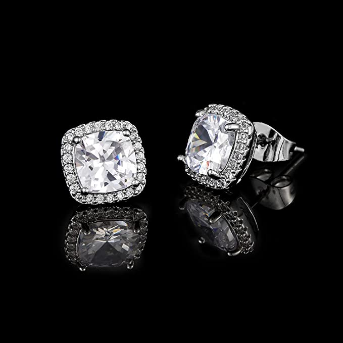 White Gold 10MM Halo Stud Earrings