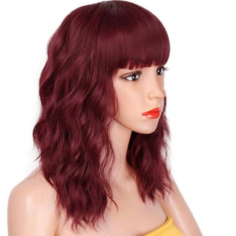 Short Bob Curly Wavy Wine Red Wigs