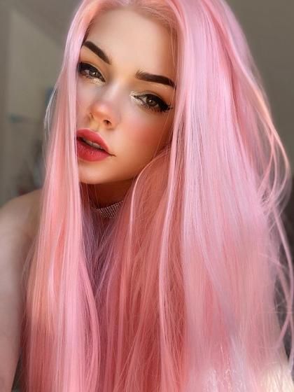 Long Straight T Part Lace Front Wig-Pink Wigs