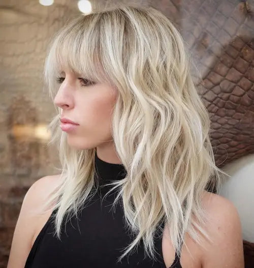 Ombre Platinum Blonde Curly Wigs With Curtain Bangs