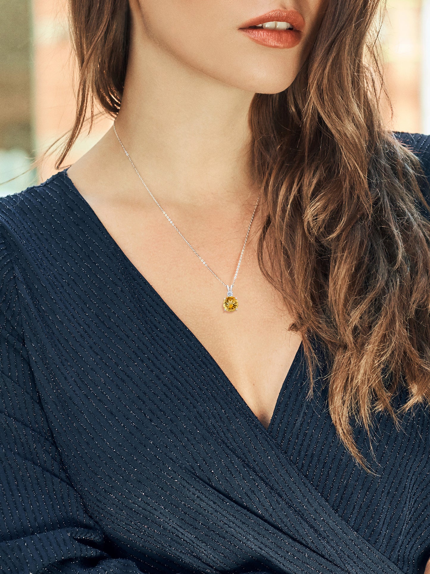 Solid 925 Sterling Silver Women's Pendant Necklace For Women|Yellow Citrine and White