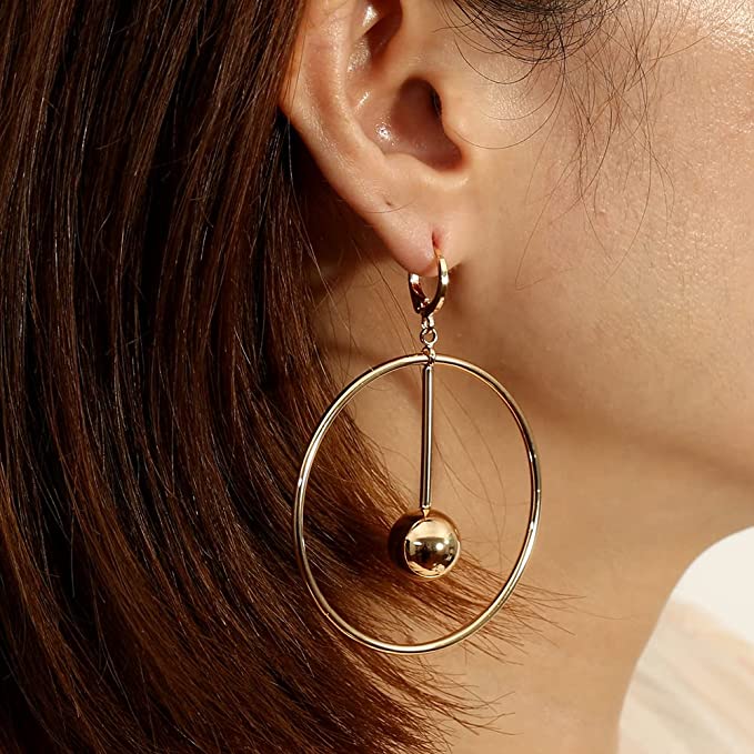 14k Gold Dangle Hoop Earrings for Women