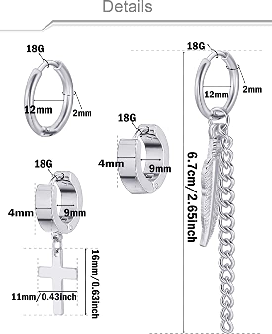 Silver Stainless Steel Cross Hoop Earrings