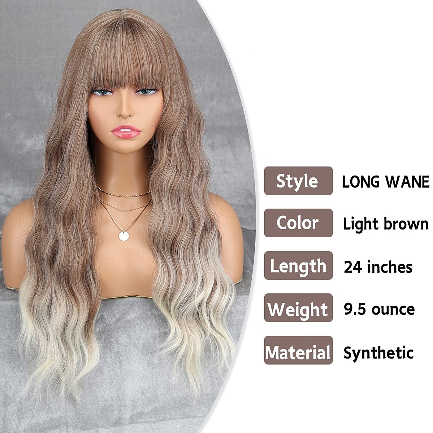 Long Blonde Wavy Wigs With Bangs for Women