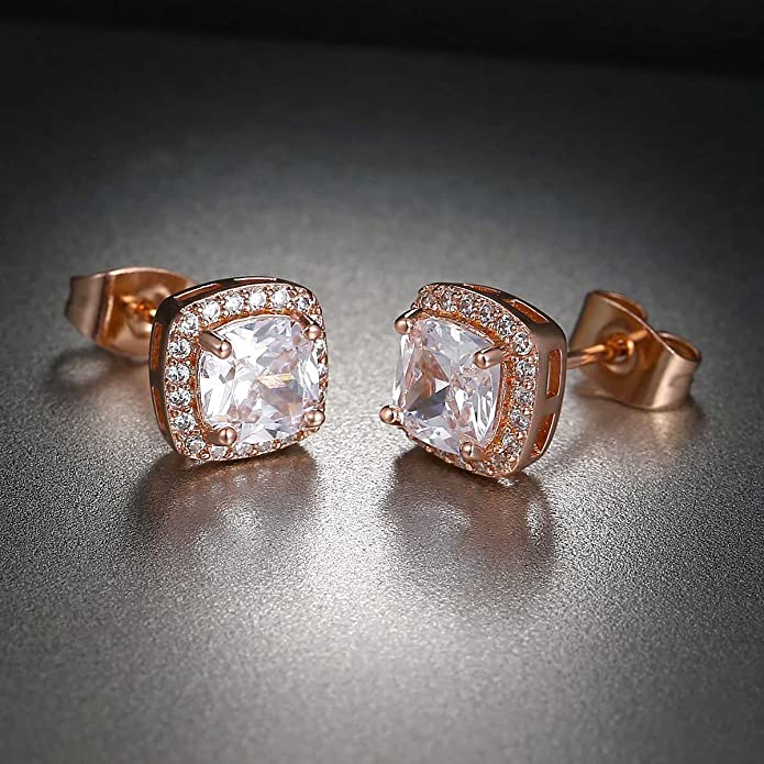 18K Rose Gold Cubic Stud Earring