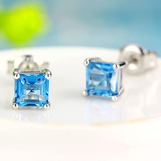 925 Sterling Silver 18k White Gold Plated 1.6ct Square Ruby Sapphire Emarald Stud Earrings