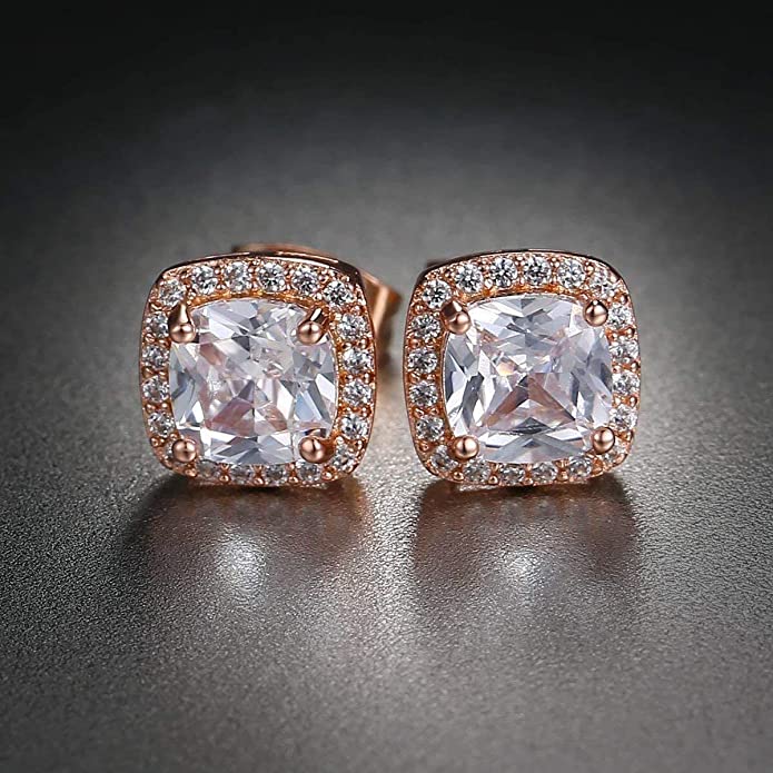 18K Rose Gold Cubic Stud Earring