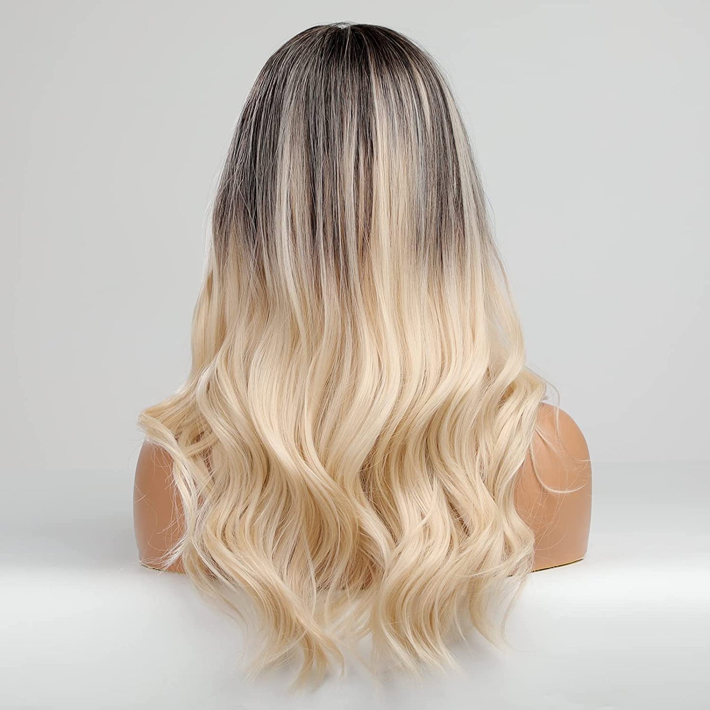 Black Roots Blonde Wavy Lace Front Wig