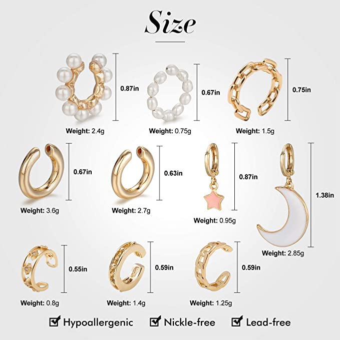10pcs GOLD Cuff Cartilage Earrings