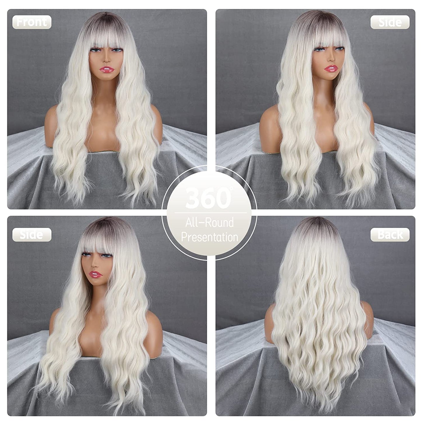 Long Blonde Wavy Wigs With Bangs for Women