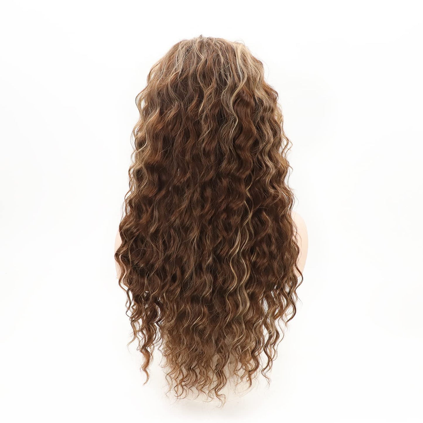 Brown with Blonde Highlights Long Curly Wigs for Women Free Part Layered Wavy Wig