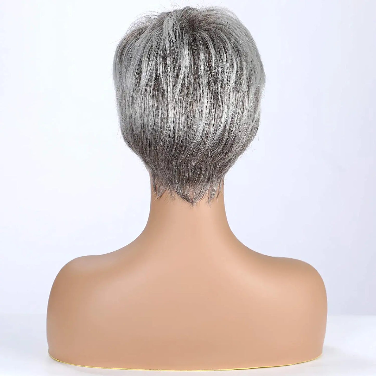 Short Pixie Cute Ombre Gray Human Hair Blend Wigs