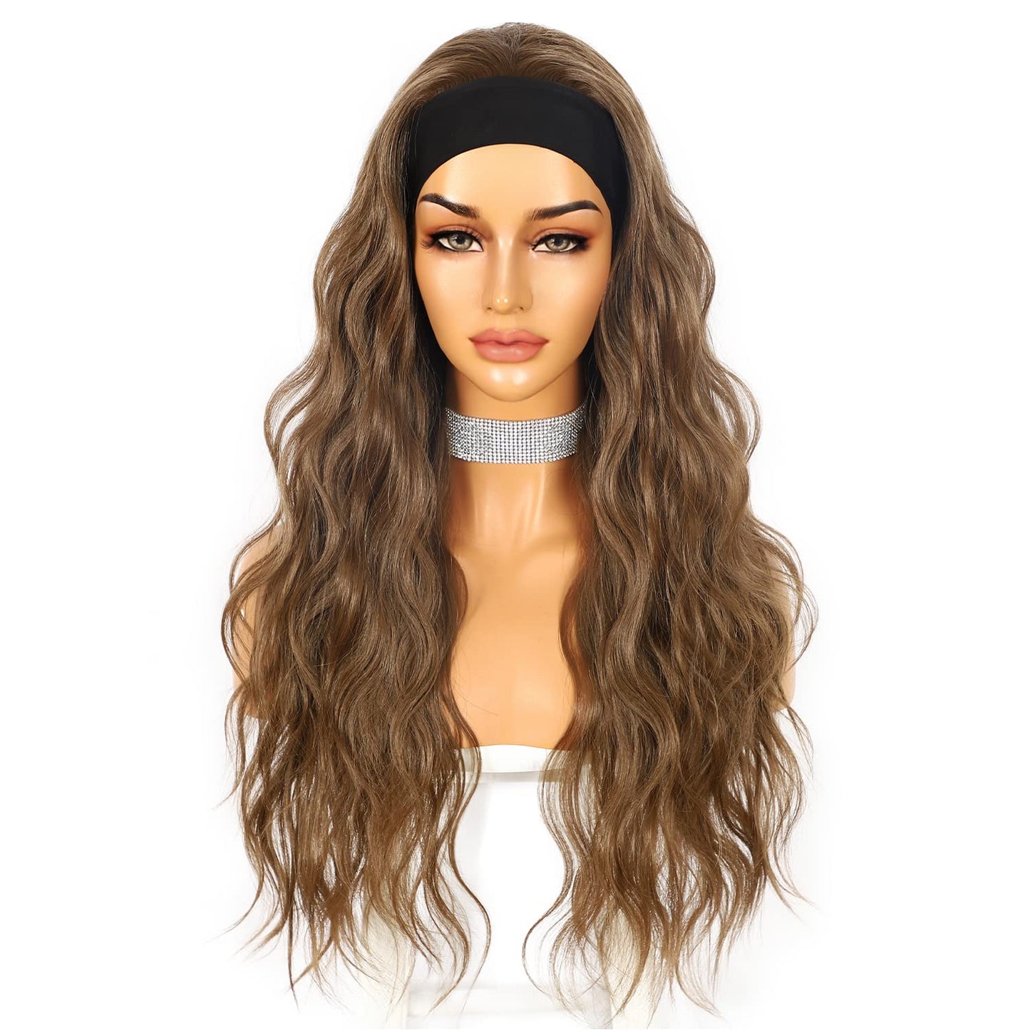 Long Light Brown Headband Wigs