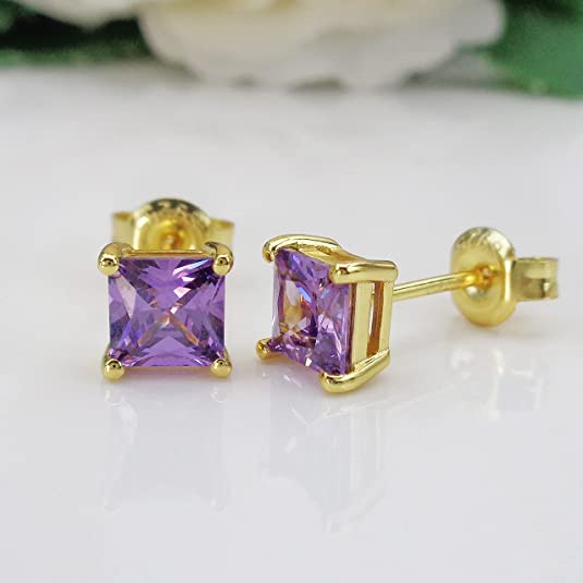18k White Gold Plated Created Amethyst Stud Earrings